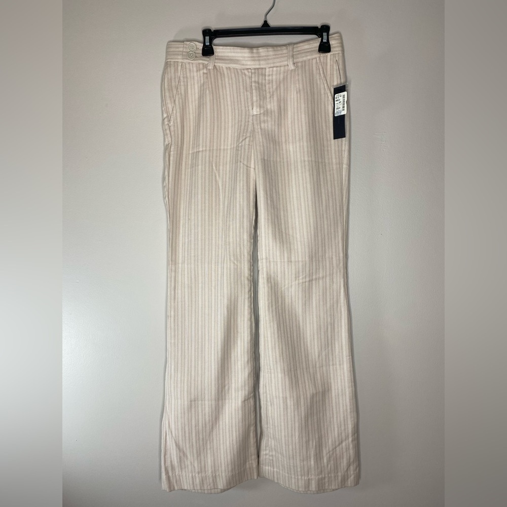 NWT Marc Jacobs Tan White Pinstripes Wide Leg Linen Blend Trouser Pants Size 8
